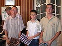 Vítězové turnaje v kategorii ZK do 14 let, zleva František Zámečník (QPGCM), Tomáš Gärtner (GCS) a Matěj Musil (GCHK)., Foto: David Jirků