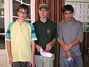 Vítězové Regionální dětské Tour Severovýchod v kat. HCP do 14 let, zleva Lukáš Švarc (GCS), Jakub Mojžíš (GCHK) a Pavel Zeman (GCS)., Foto: David Jirků