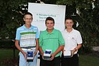 Nejlepší hráči kategorie chlapců 13-14 let, zleva 2. Adam Čapek (GCC Mstětice), 1. Jan Bryčka (GC Kunětická Hora) a 3. Jiří Zuska (GC Beřovice), Foto: Pavel Zíka
